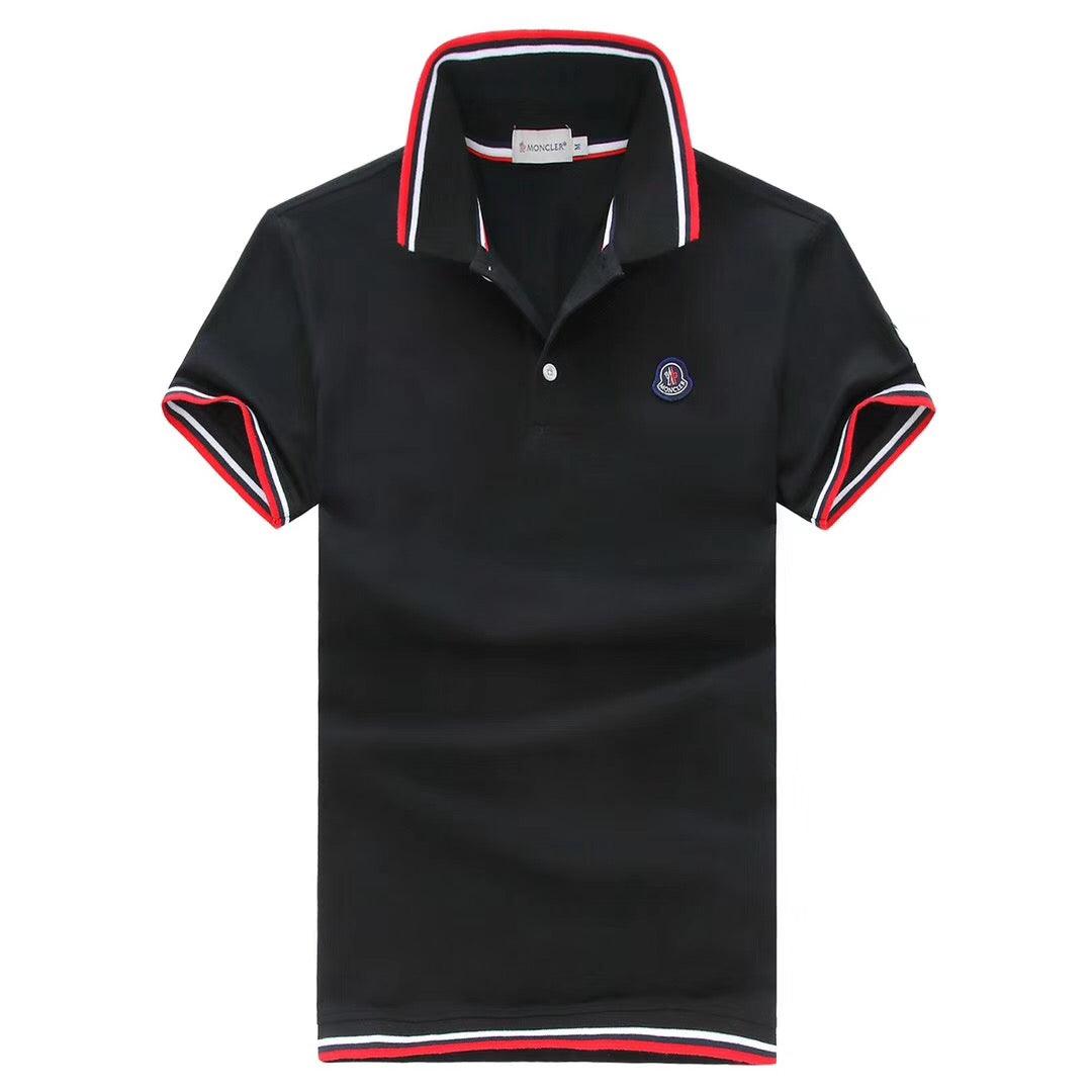 Moncler Stripe Trim Cotton Black Polo T-shirt - Obeezi