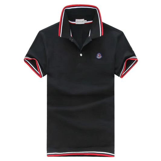 Moncler Stripe Trim Cotton Black Polo T-shirt - Obeezi