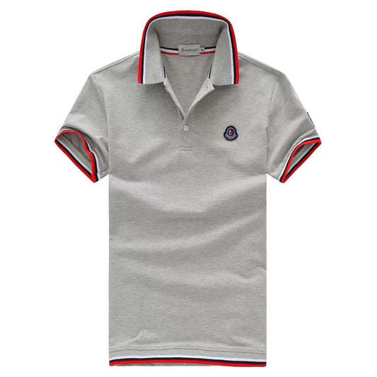 Moncler Stripe Trim Cotton Grey Polo T-shirt - Obeezi