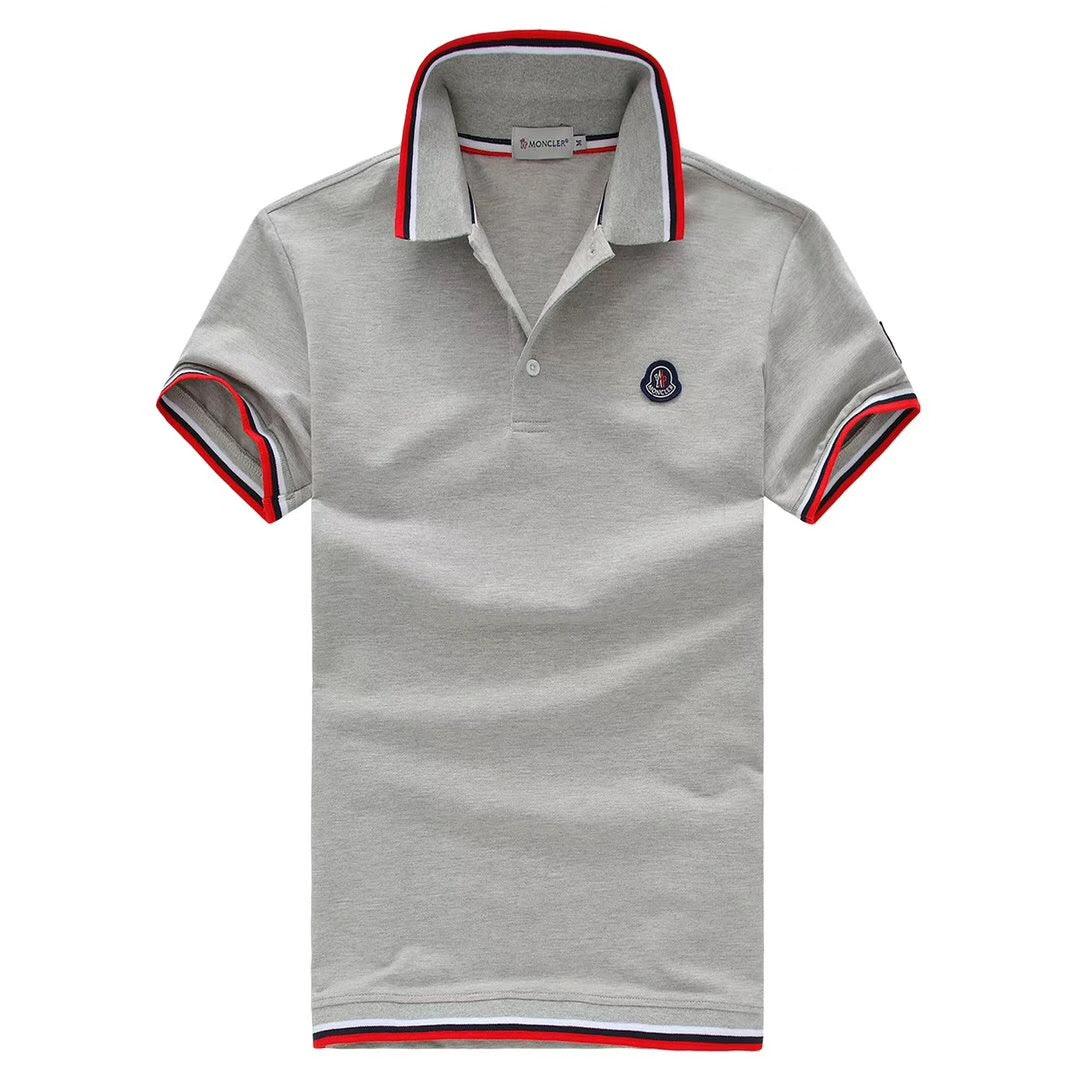 Moncler Stripe Trim Cotton Grey Polo T-shirt - Obeezi
