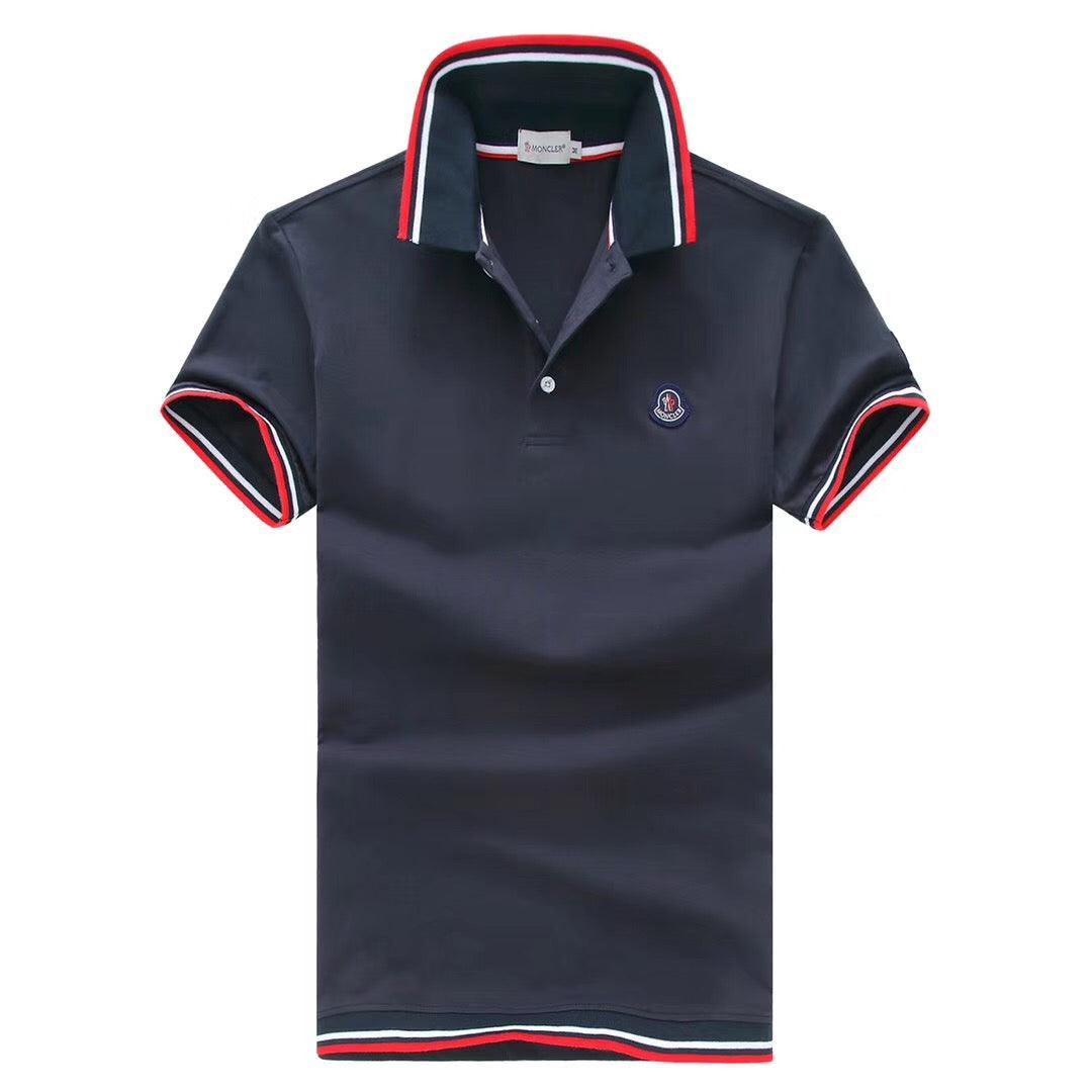 Moncler Stripe Trim Cotton Navyblue Polo T-shirt - Obeezi