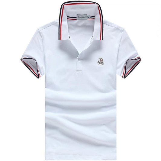 Moncler Stripe Trim Cotton Piqué White Polo T-shirt - Obeezi