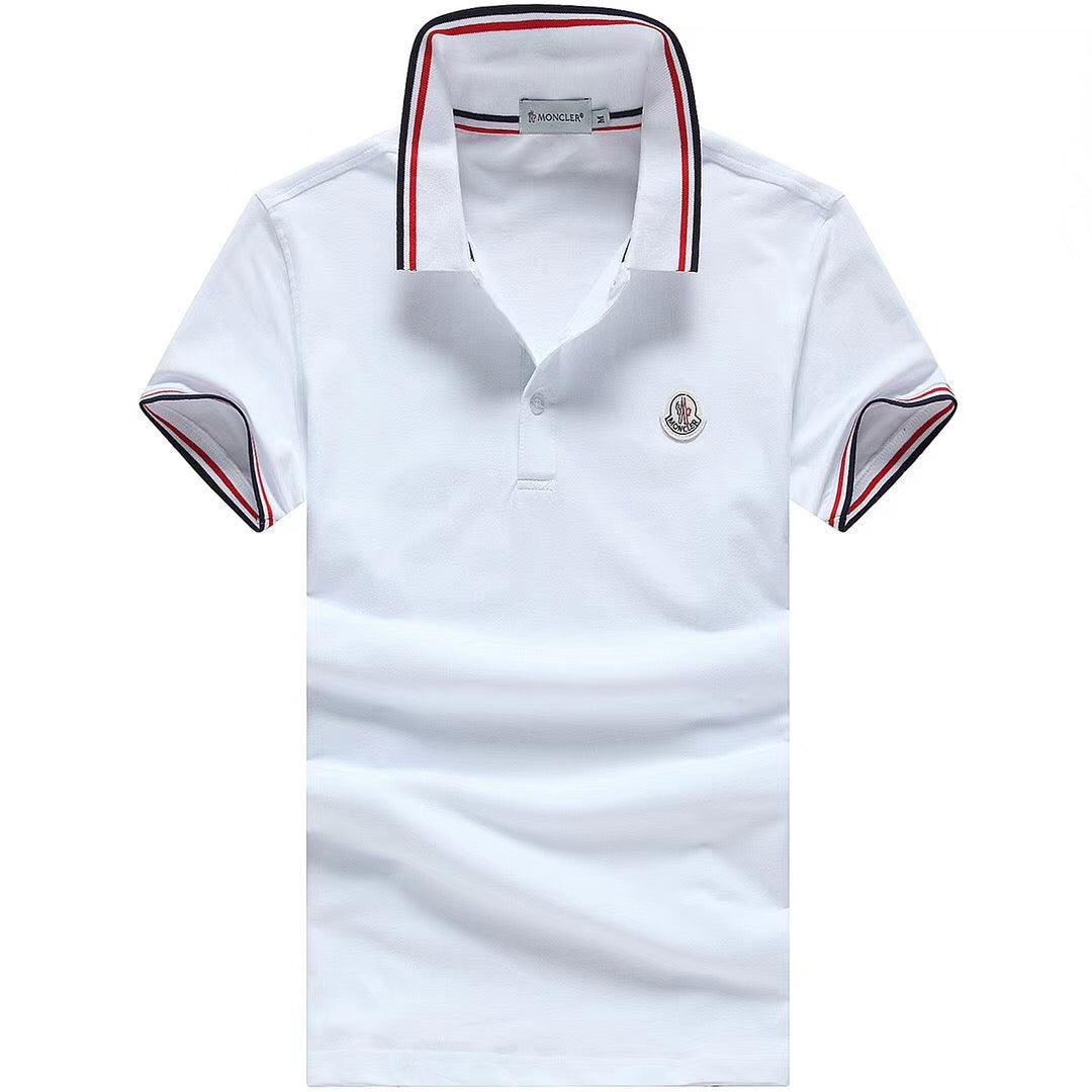 Moncler Stripe Trim Cotton Piqué White Polo T-shirt - Obeezi