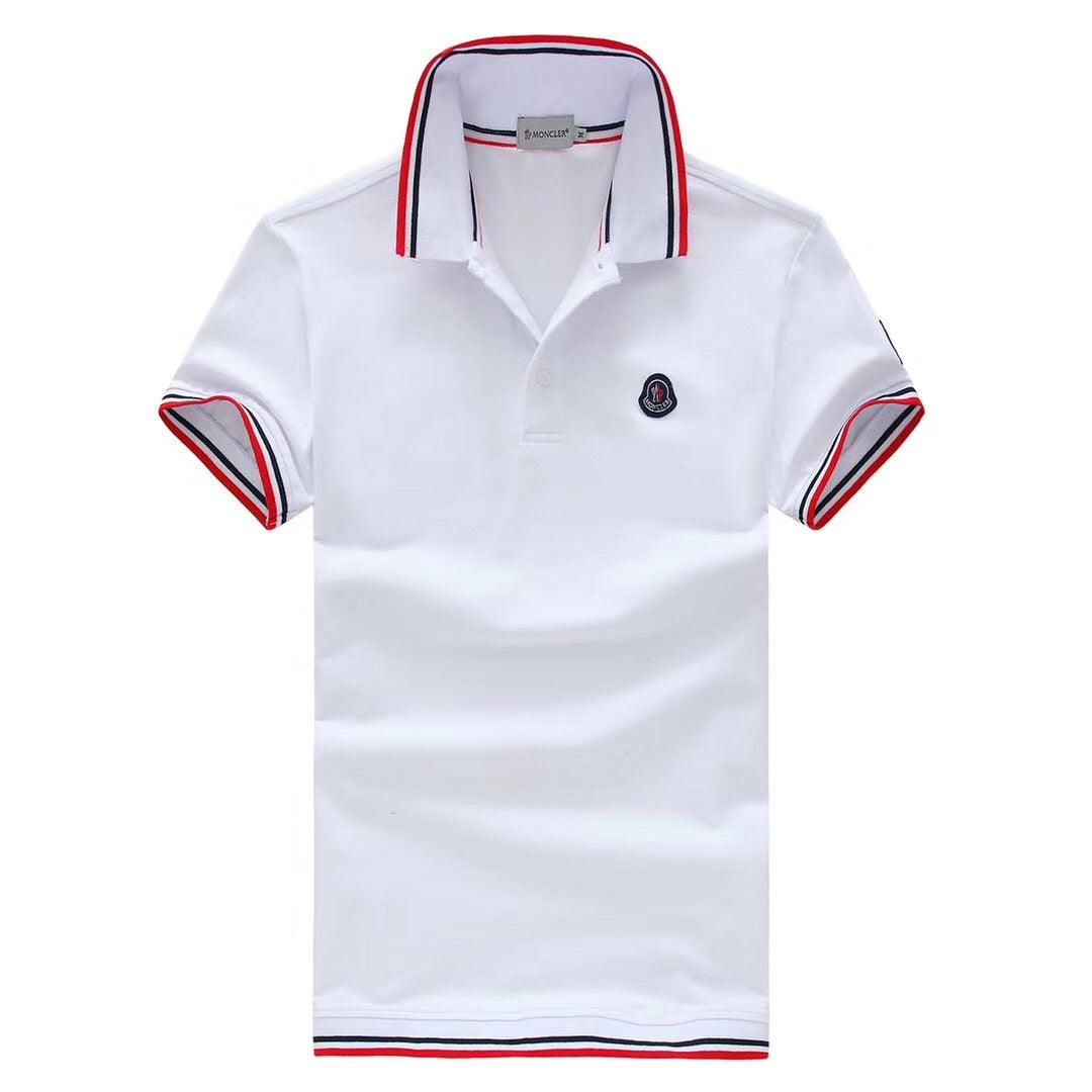 Moncler Stripe Trim Cotton White Polo T-shirt - Obeezi