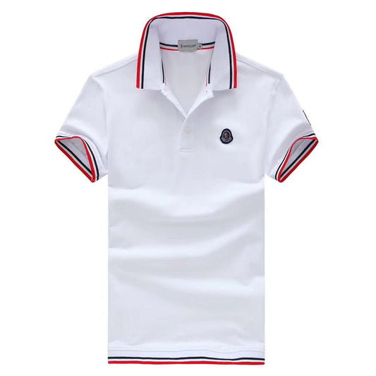 Moncler Stripe Trim Cotton White Polo T-shirt - Obeezi