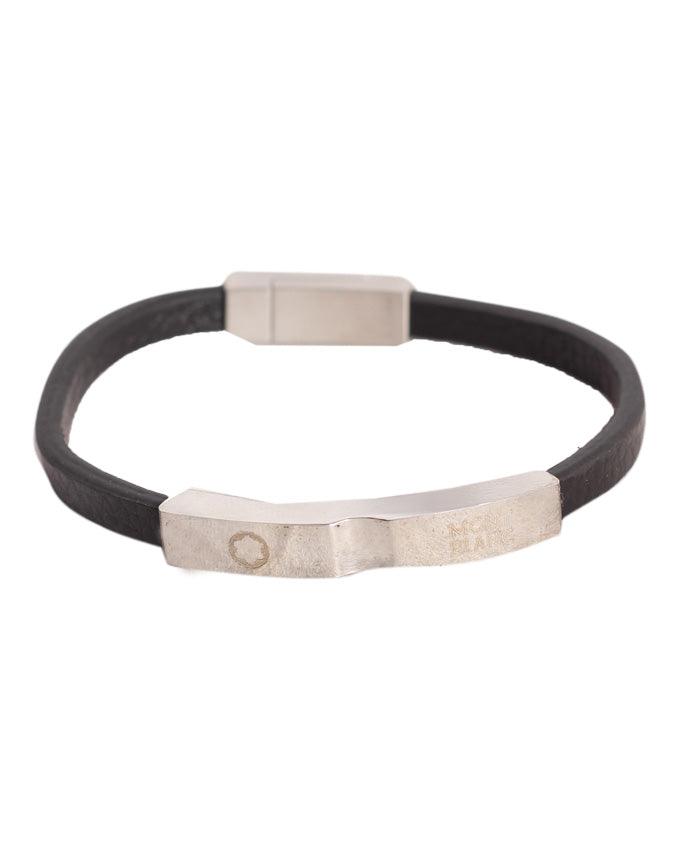 Mont Blanc Flexible Leather and sterling Black Sliver bracelet - Obeezi.com