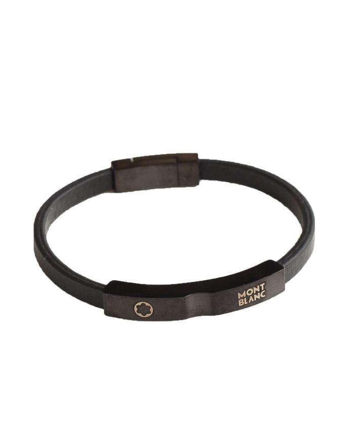 Mont Blanc Flexible Leather and Sterling Bracelet Black - Obeezi.com