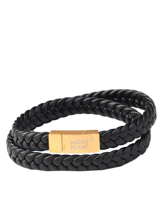 Mont Blanc leather and sterling Black Gold bracelet - Obeezi.com