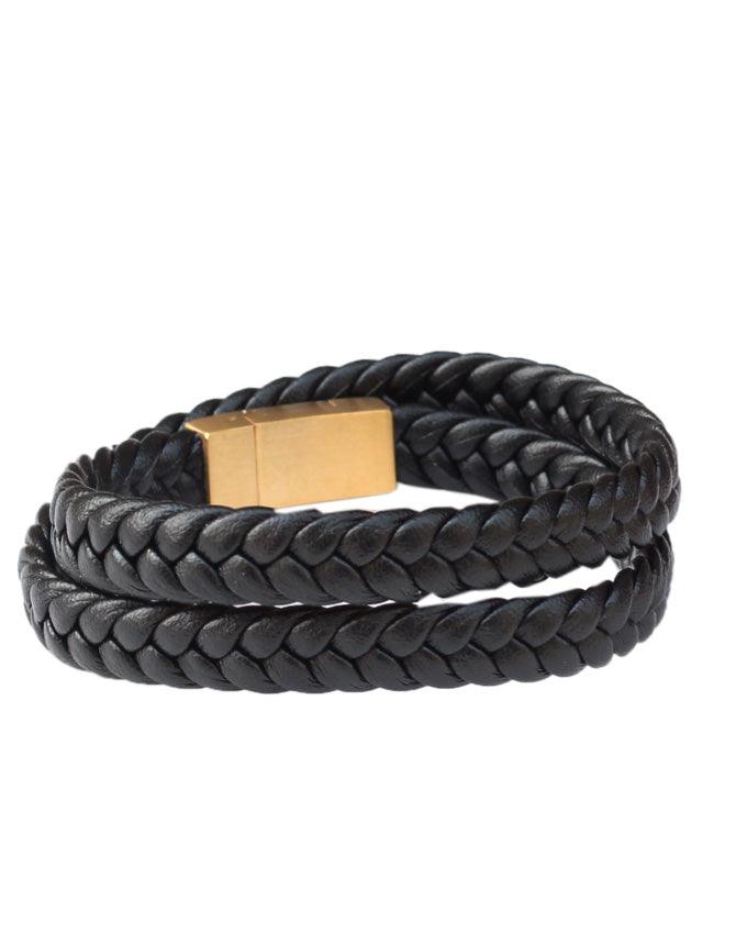 Mont Blanc leather and sterling Black Gold bracelet - Obeezi.com