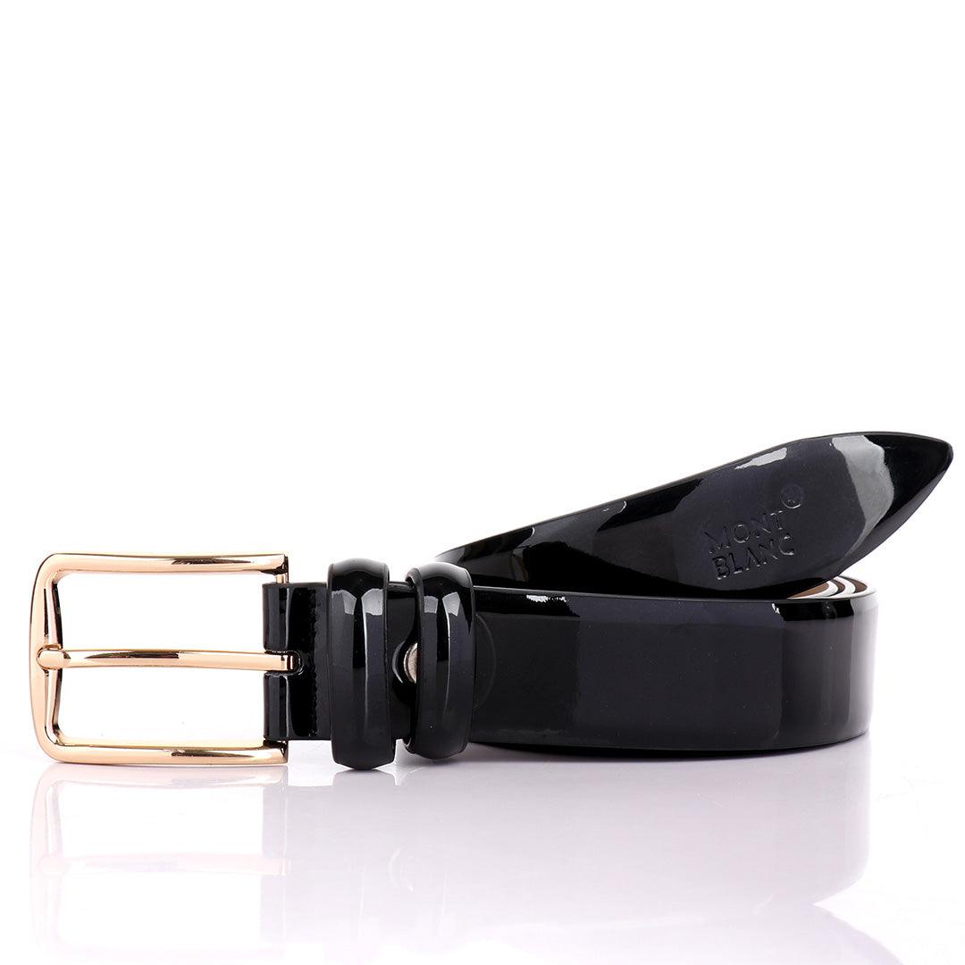 Mont Blanc Men's Formal Wetlips Leather Belt- Black - Obeezi.com