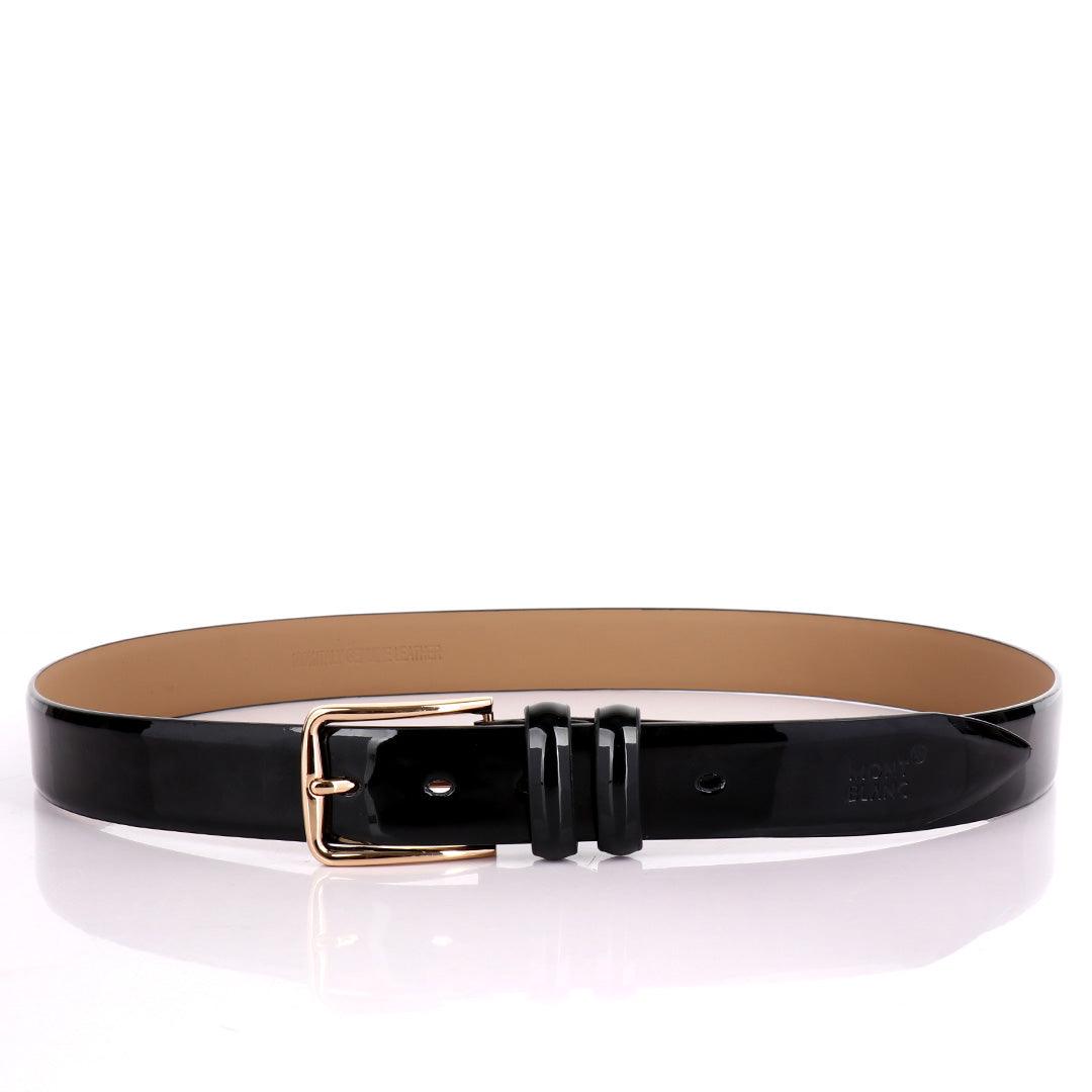 Mont Blanc Men's Formal Wetlips Leather Belt- Black - Obeezi.com