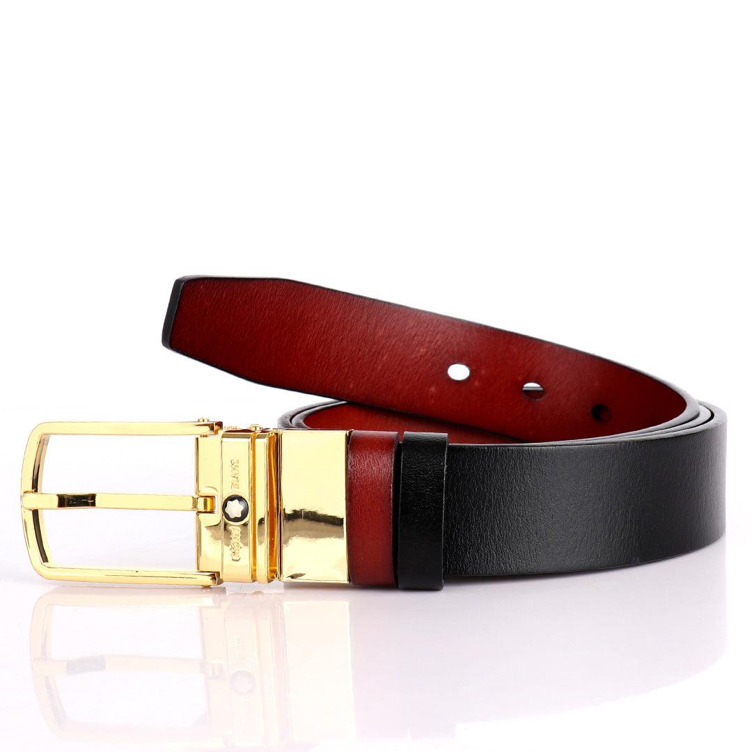 Mont Blanc Men's Reversible Formal Leather Belt- Black And Brown - Obeezi.com