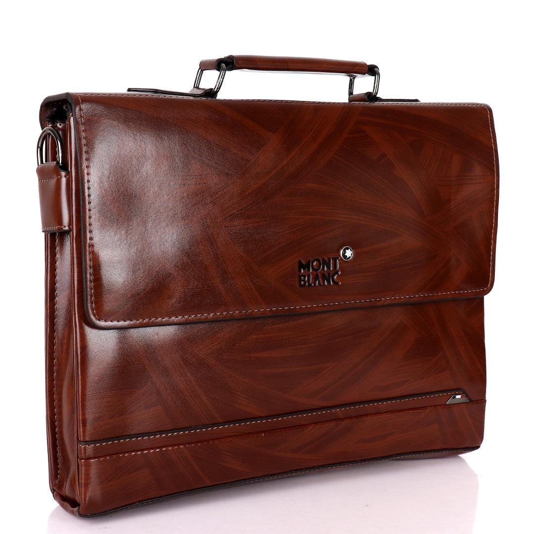 Mont Blanc Vintage Brown Leather Briefcase with Original Shoulder Strap. - Obeezi.com