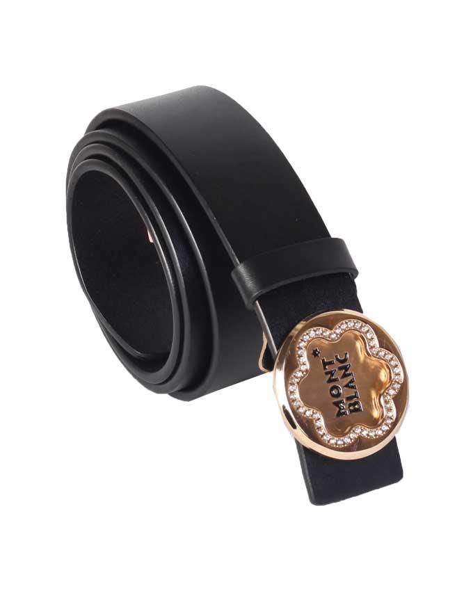 MontBlanc Classic Gold Buckle Gilded Belt Black - Obeezi.com