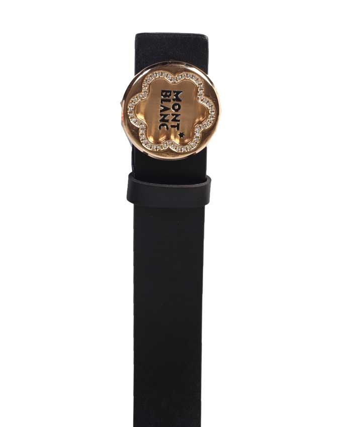 MontBlanc Classic Gold Buckle Gilded Belt Black - Obeezi.com