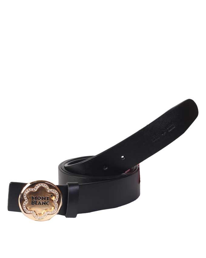MontBlanc Classic Gold Buckle Gilded Belt Black - Obeezi.com