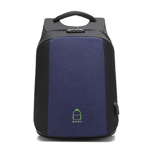 Multi-function Waterproof Nylon Anti-theft Computer Backpack With Changing And Auxiliary Port-Blue - Obeezi.com