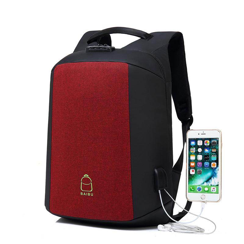 Multi-function Waterproof Nylon Anti-theft Computer Backpack With Changing And Auxiliary Port-Red - Obeezi.com