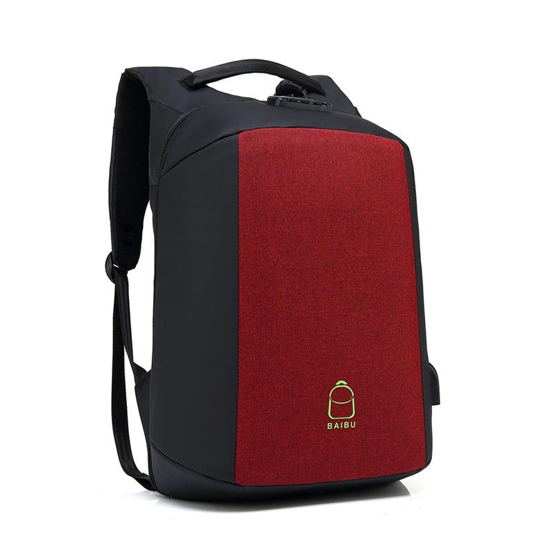 Multi-function Waterproof Nylon Anti-theft Computer Backpack With Changing And Auxiliary Port-Red - Obeezi.com