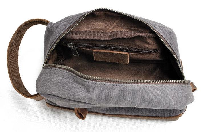 Multifunction Canvas and Leather Handy Sling Hand Pouch - Grey - Obeezi.com
