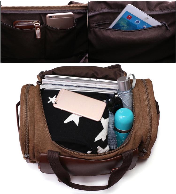 Multifunctional Outdoor Canvas Solid Travellers Brown Bags - Obeezi.com