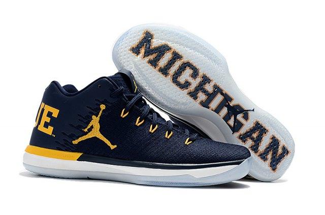 N A J XXXI 31 Low Michigan Wolverines College Navy Amarillo White Men's Basketball Sneakers - Obeezi