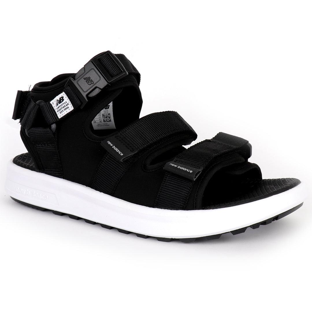 NB Three Straps All Black With White Sole Sandal - Obeezi.com