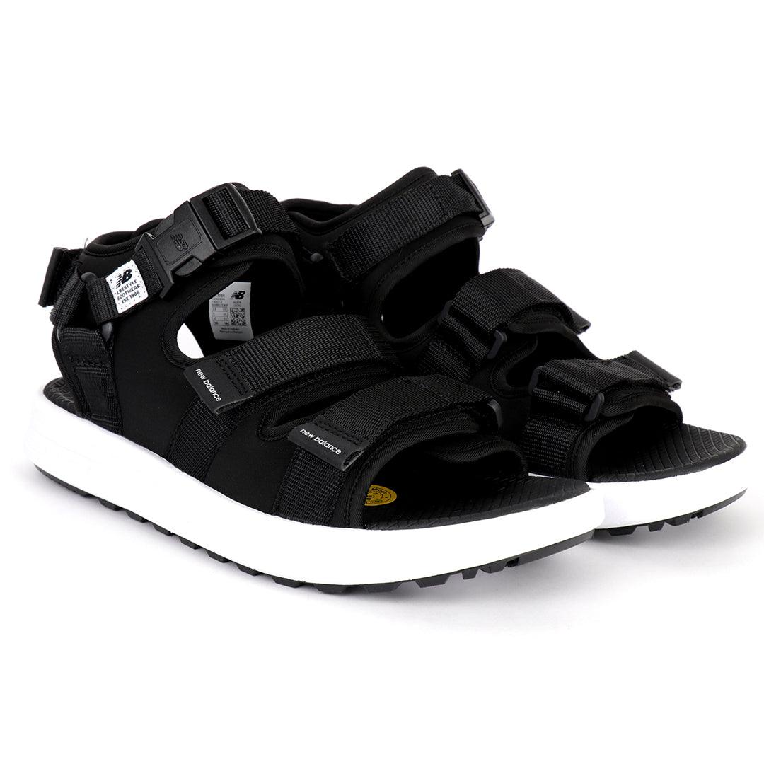 NB Three Straps All Black With White Sole Sandal - Obeezi.com