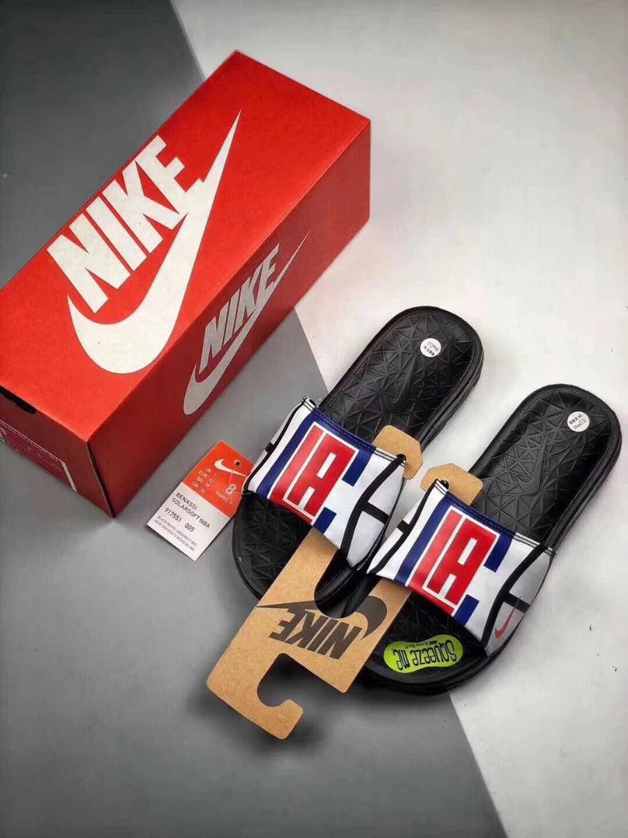 NBA LA Benassi Slippers Black and White - Obeezi