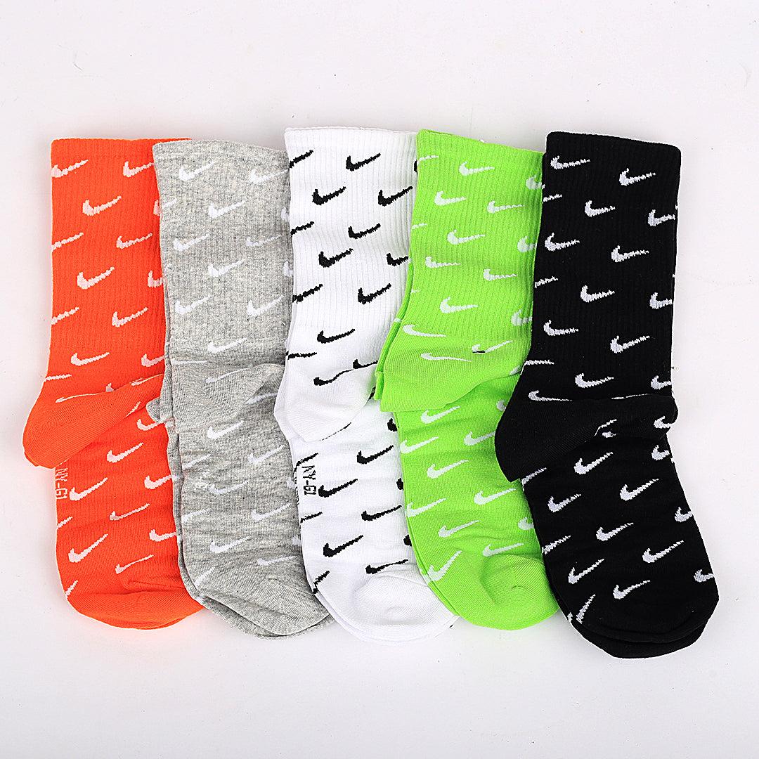 Nik Logo Designed 5 In 1 Cotton Ash, Orange, White, Lemon And Black Socks - Obeezi.com