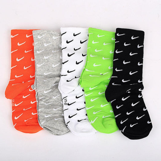 Nik Logo Designed 5 In 1 Cotton Ash, Orange, White, Lemon And Black Socks - Obeezi.com