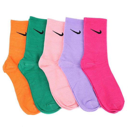 Nik Logo Designed 5 Pairs Black, Sky Blue, White, Brown And Blue Socks - Obeezi.com