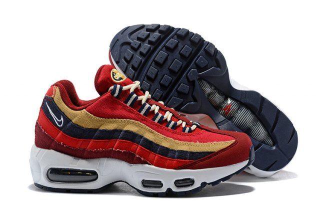 Nike Air Max 95 Red Gold Navy Blue Unisex Casual Trainers Running Sneakers - Obeezi