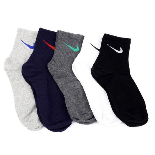 NK 5 In 1 Cotton Black, White Grey Ash and Blue Side Logo Socks - Obeezi.com