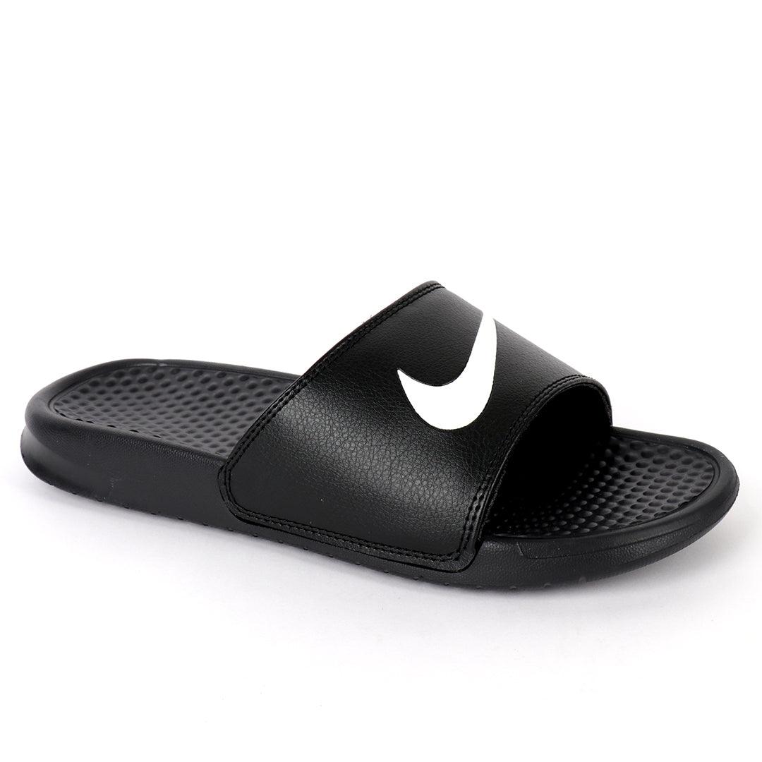 NK Benasi JDI All Black With White Logo Men's Slide - Obeezi.com
