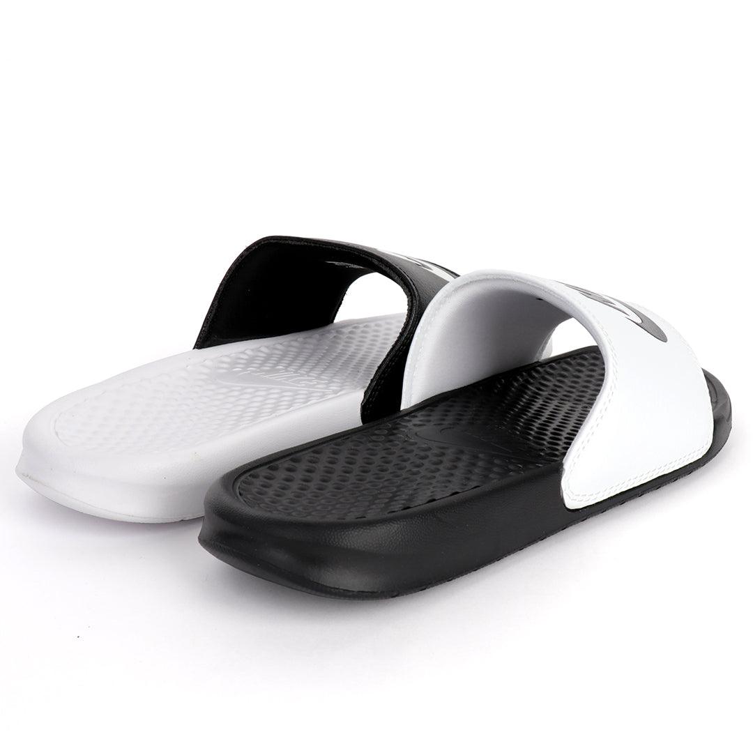 NK Benasi JDI Black and White Design Men's Slide - Obeezi.com