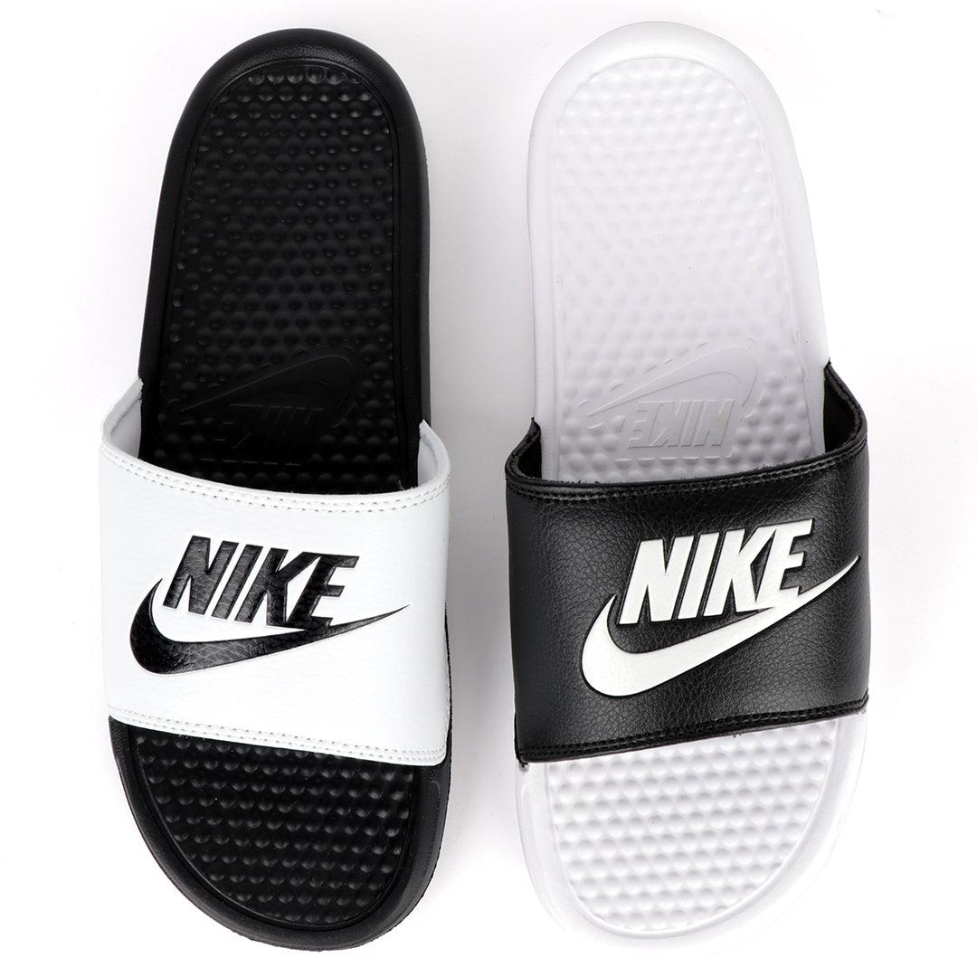 NK Benasi JDI Black and White Design Men's Slide - Obeezi.com