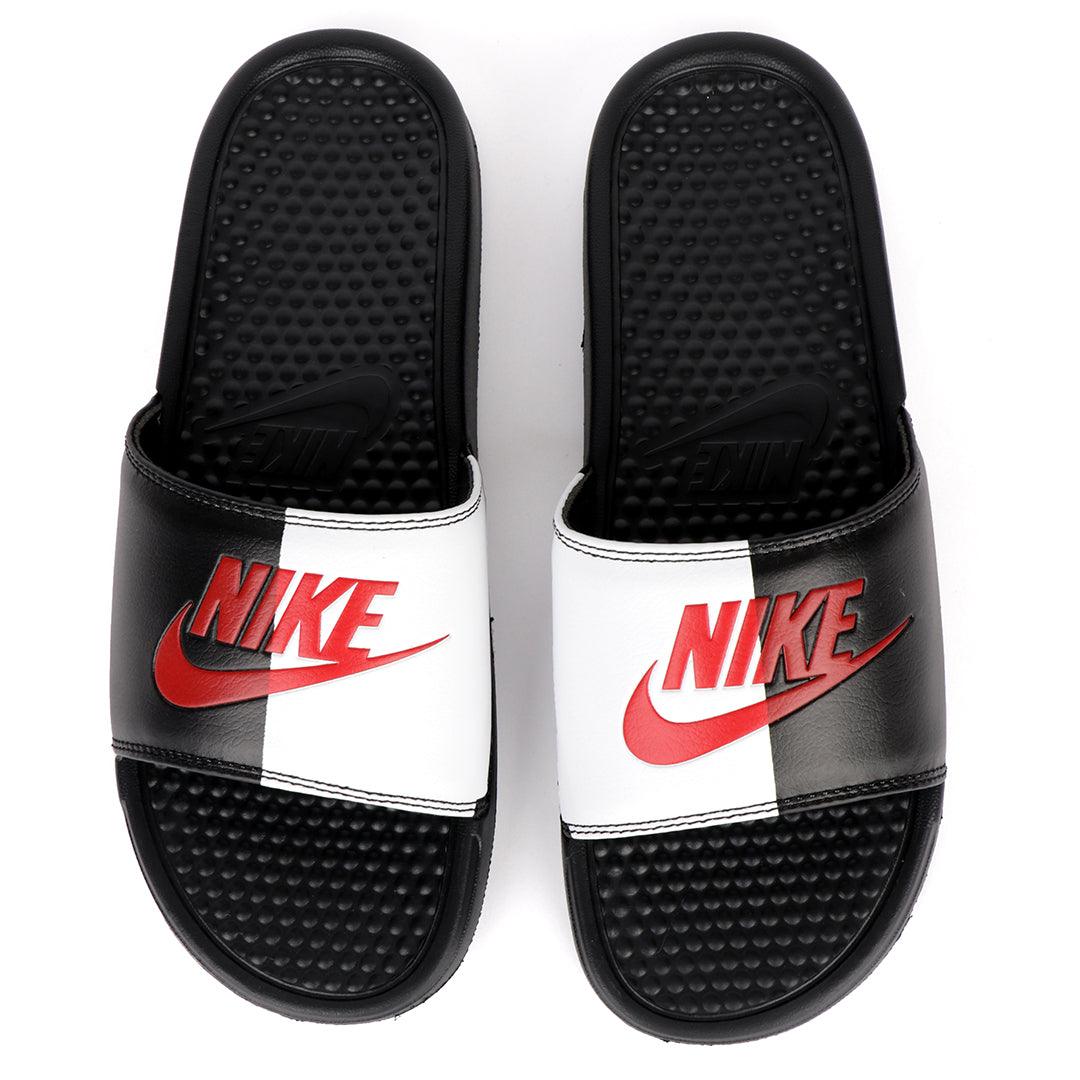 NK Benasi JDI Black and White With Red Design Logo Men's Slide - Obeezi.com