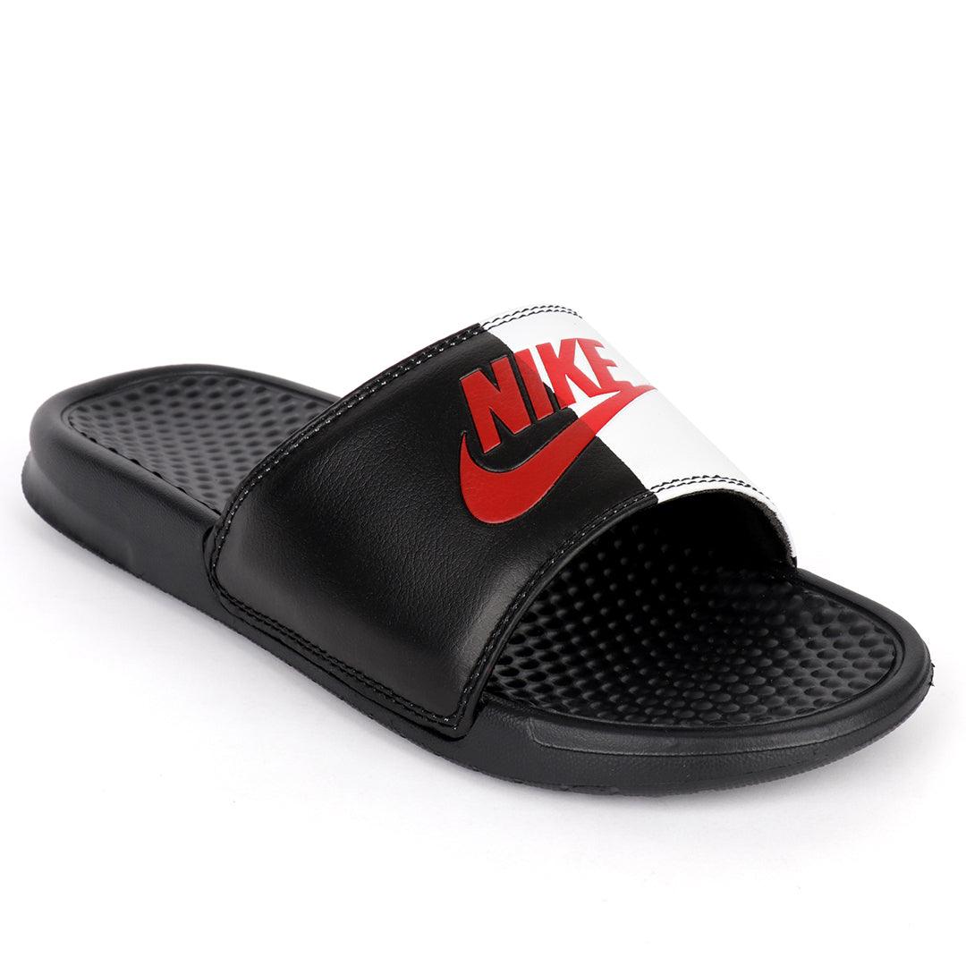NK Benasi JDI Black and White With Red Design Logo Men's Slide - Obeezi.com