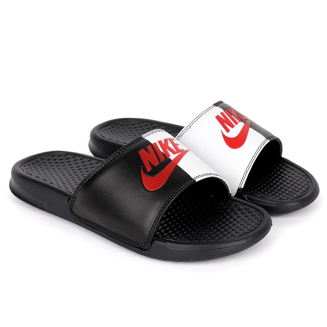 NK Benasi JDI Black and White With Red Design Logo Men's Slide - Obeezi.com