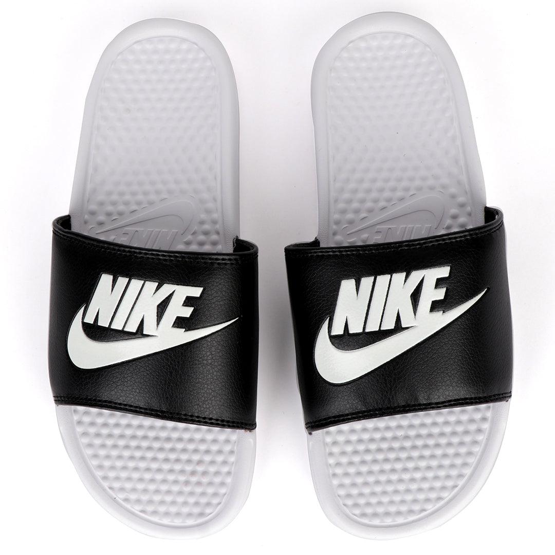 NK Benasi JDI White With Black Design Logo Men's Slide - Obeezi.com