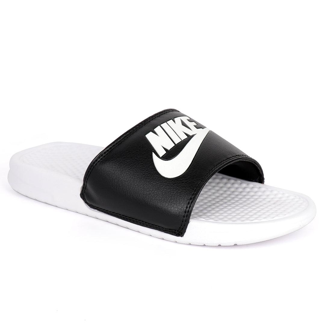 NK Benasi JDI White With Black Design Logo Men's Slide - Obeezi.com