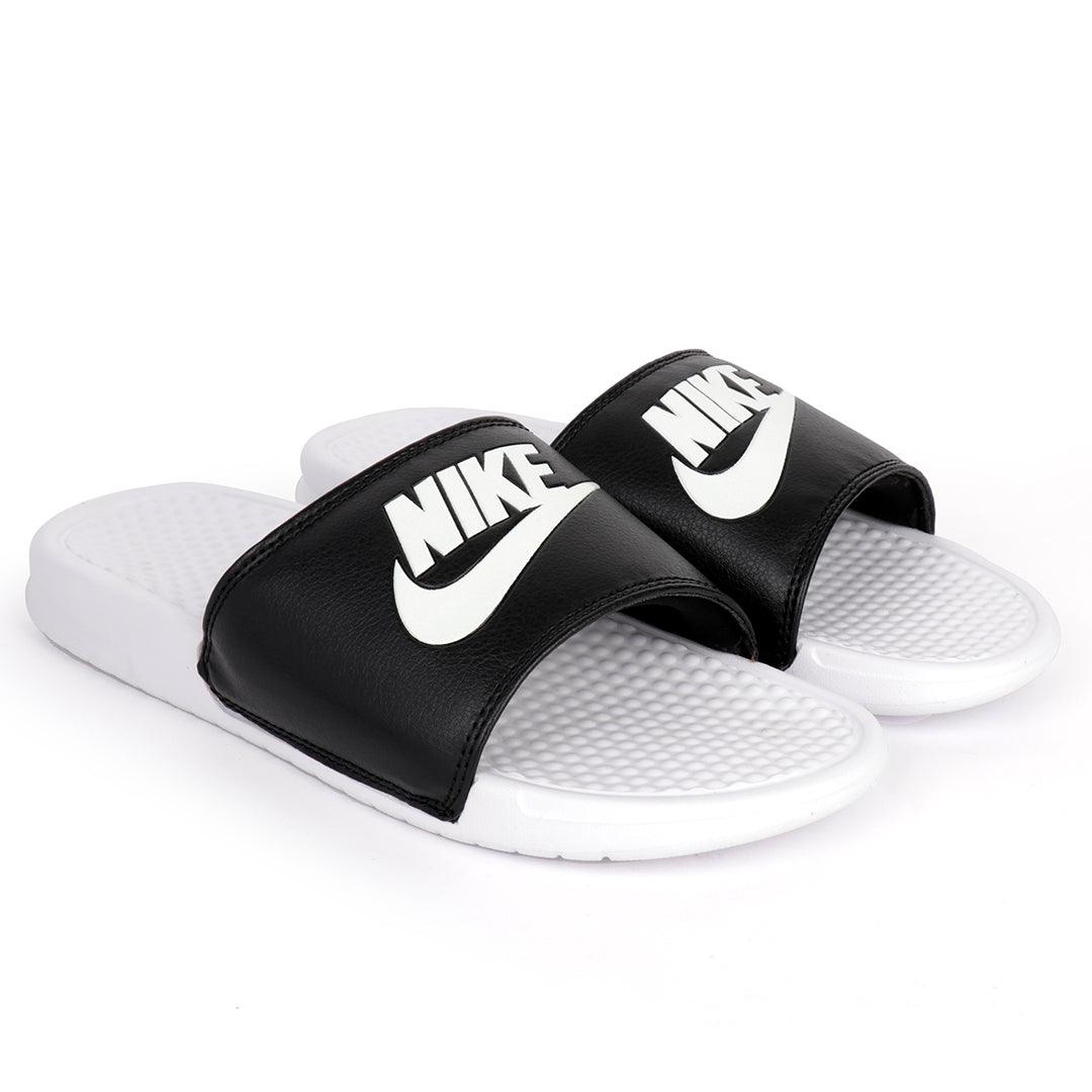 NK Benasi JDI White With Black Design Logo Men's Slide - Obeezi.com