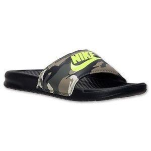 NK Benassi Camo Print Slide Black Dark Mica Green Slippers - Obeezi