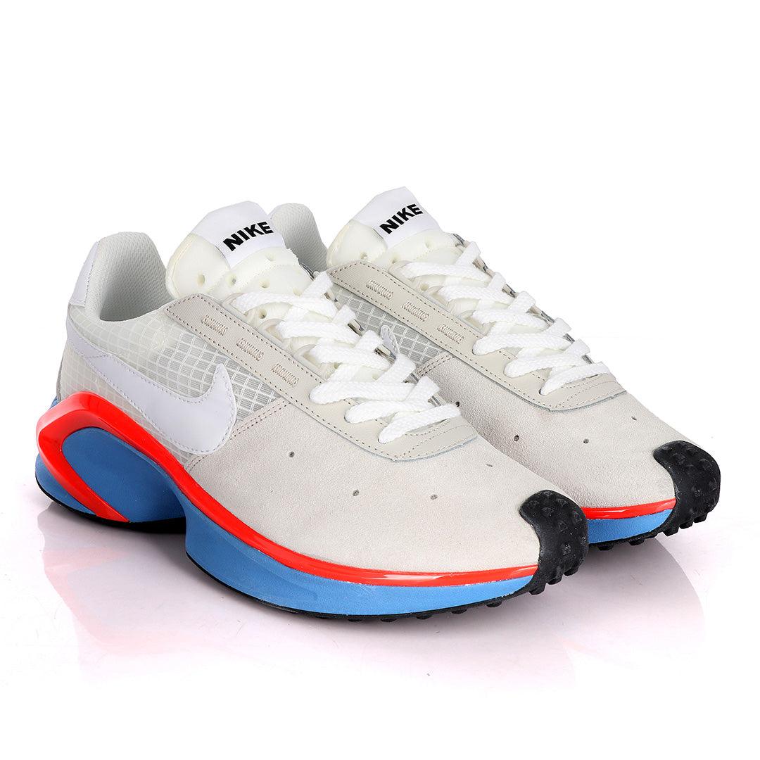 NK D/MS/X Waffle Beige Sneakers With Classic Red And Blue Designs - Obeezi