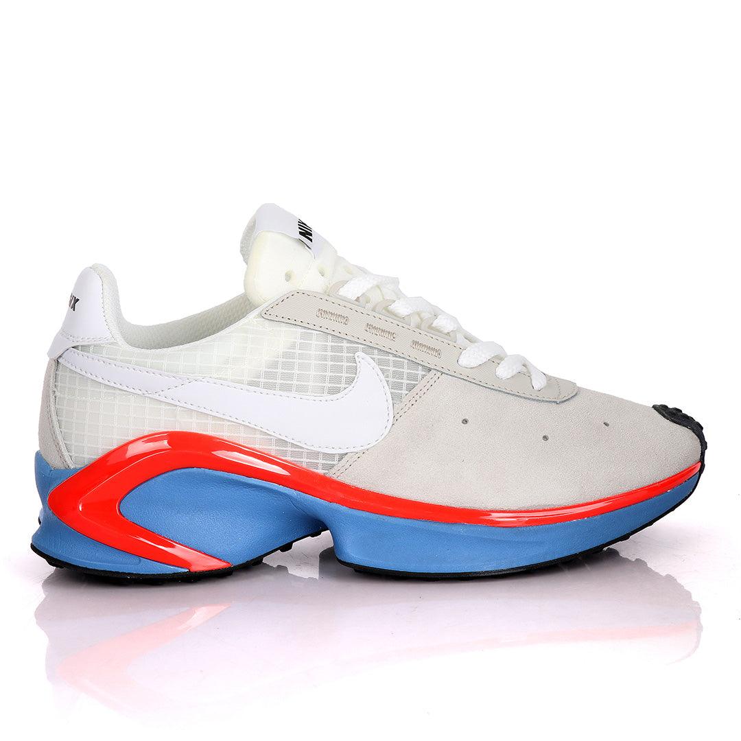 NK D/MS/X Waffle Beige Sneakers With Classic Red And Blue Designs - Obeezi