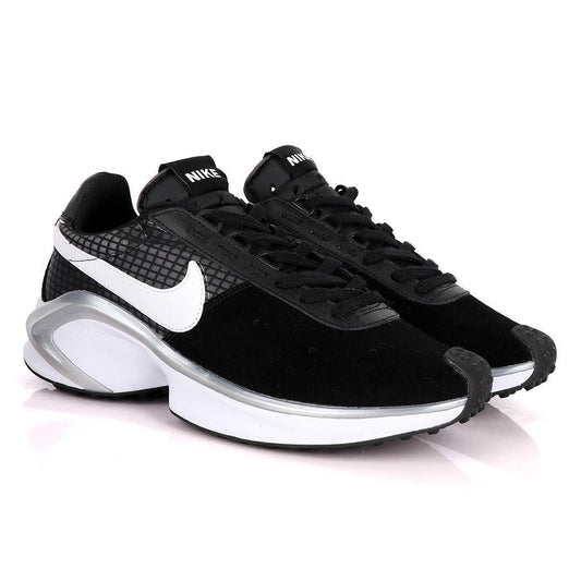 NK D/MS/X Waffle Black Suede Sneakers With Classic Grey And White Designs - Obeezi