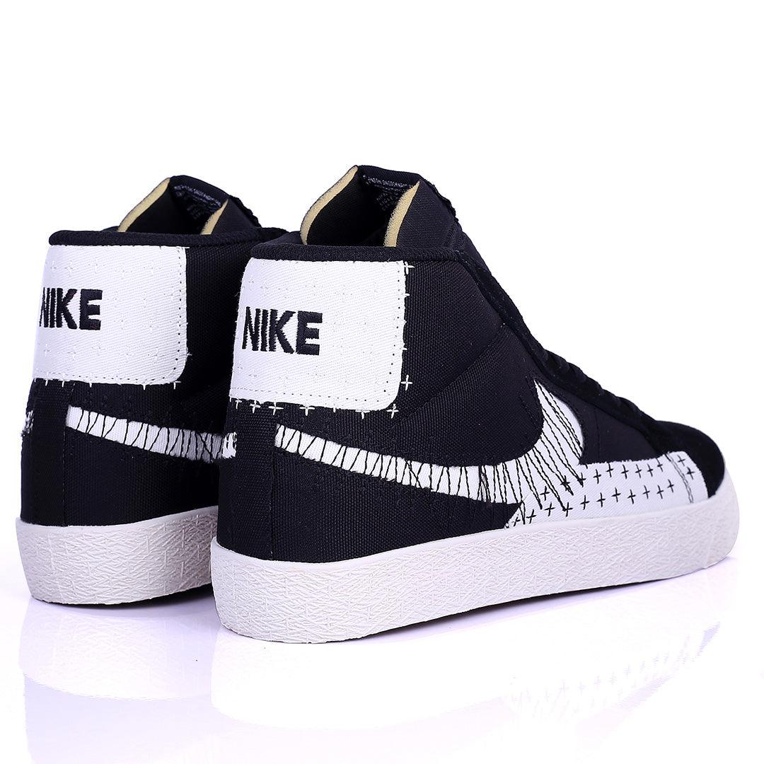 NK Exquisite White And Black Designed Sneakers With Solid White Sole - Obeezi.com