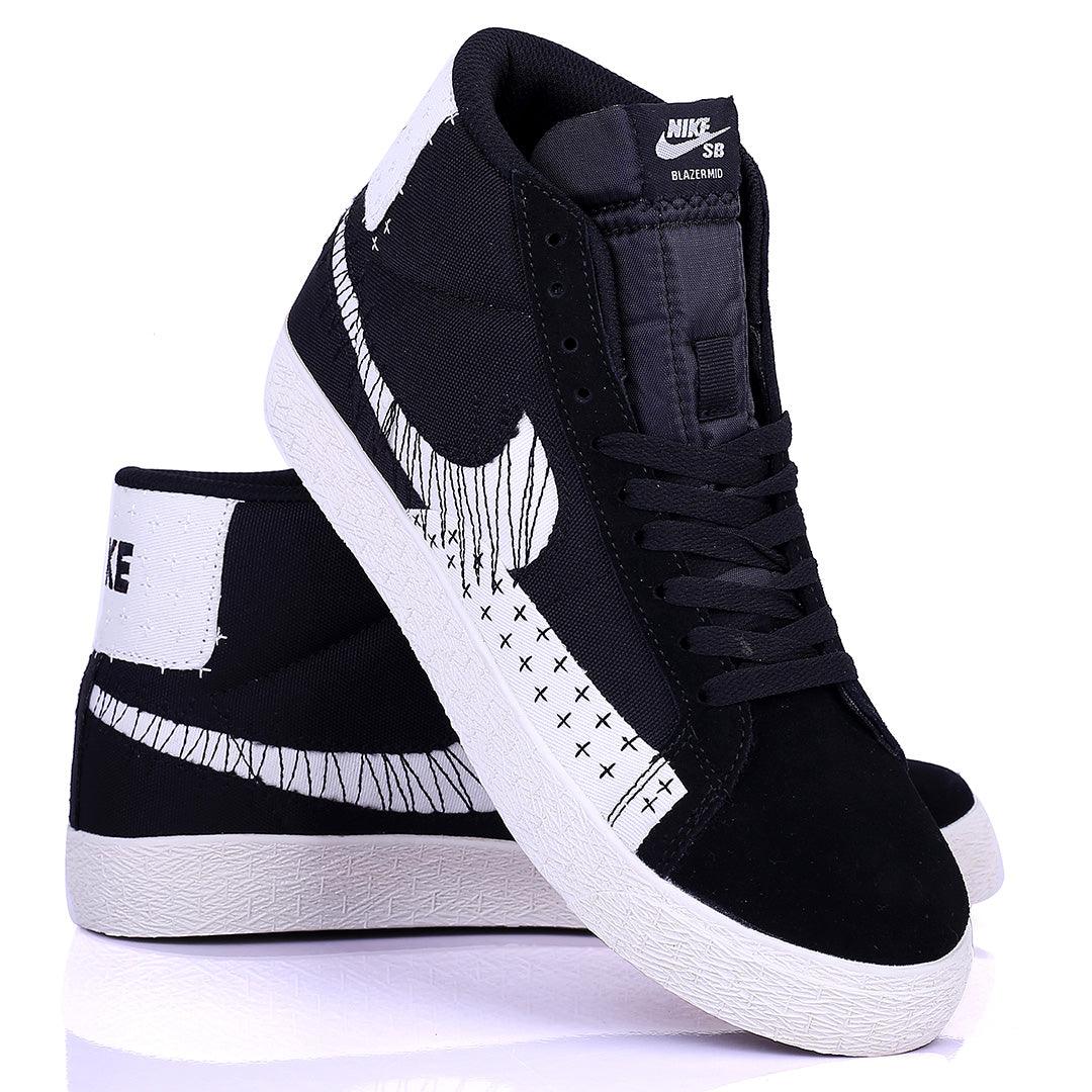 NK Exquisite White And Black Designed Sneakers With Solid White Sole - Obeezi.com