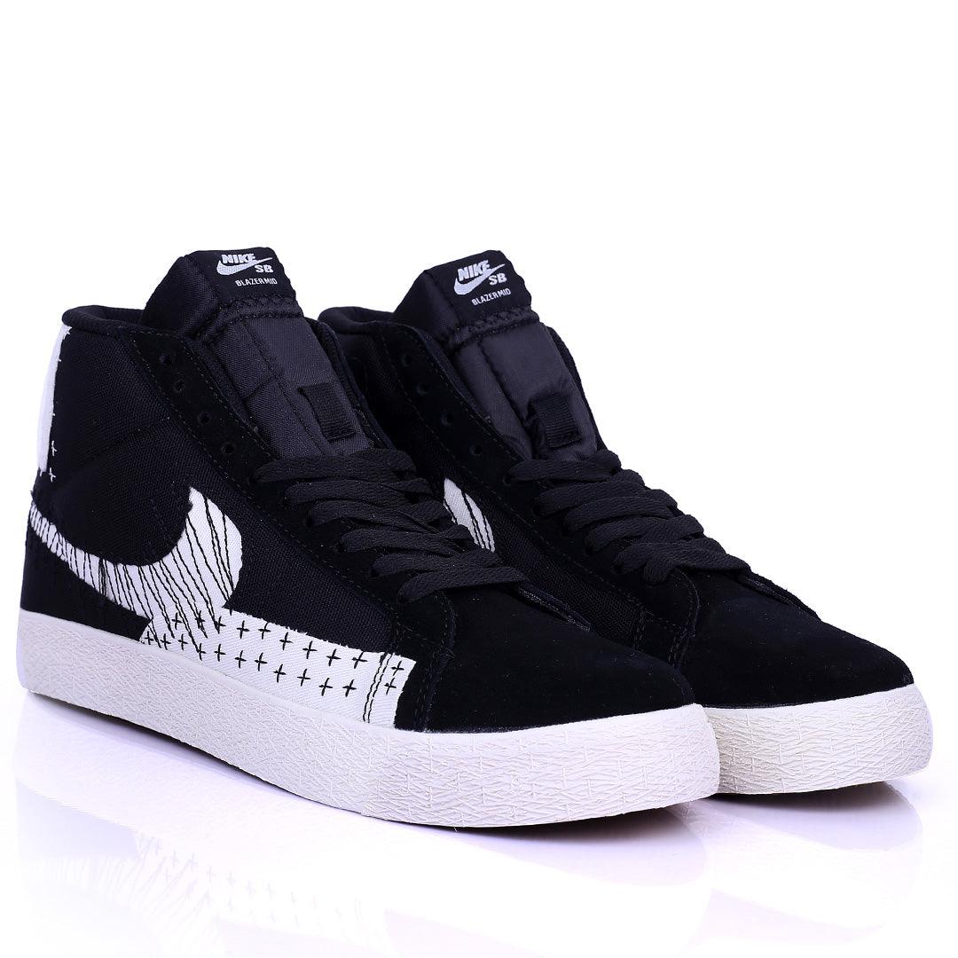 NK Exquisite White And Black Designed Sneakers With Solid White Sole - Obeezi.com